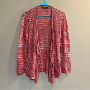 Nic + Zoe Open Front Cardigan Sweater XS Linen Silk Viscose Knit Striped Pink